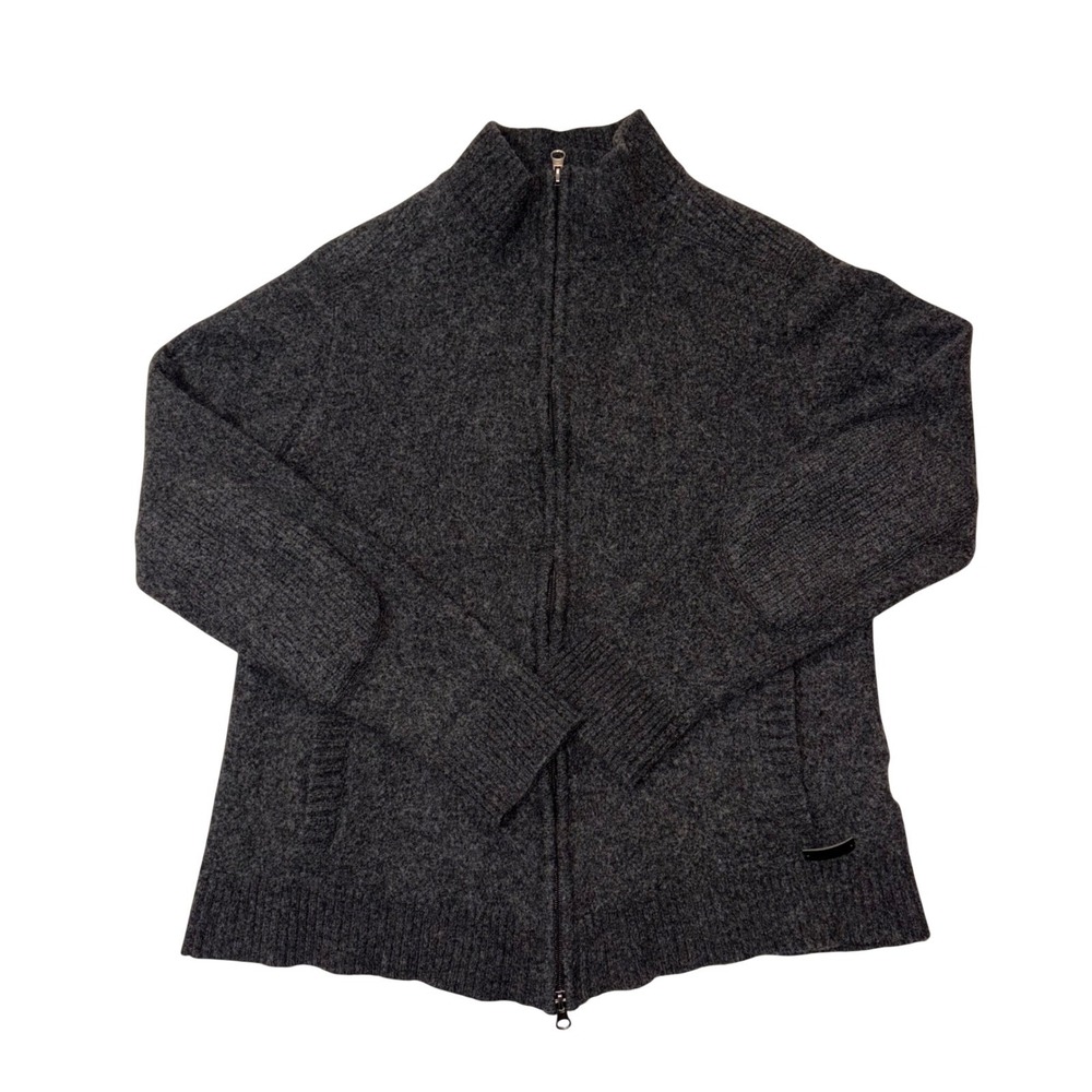 Bugatti Womens XL Charcoal‎ Grey 100% Merino Wool Full Zip Cardigan Sweater Warm